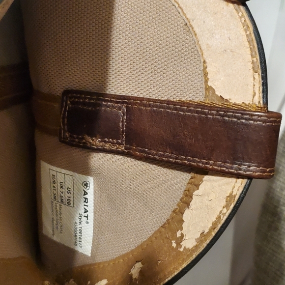 ARIAT ROUNDUP LEATHER WOMEN PULL ON COWBOY BOOT WIDE CALF. brown Gold Turquise. - Picture 13 of 16